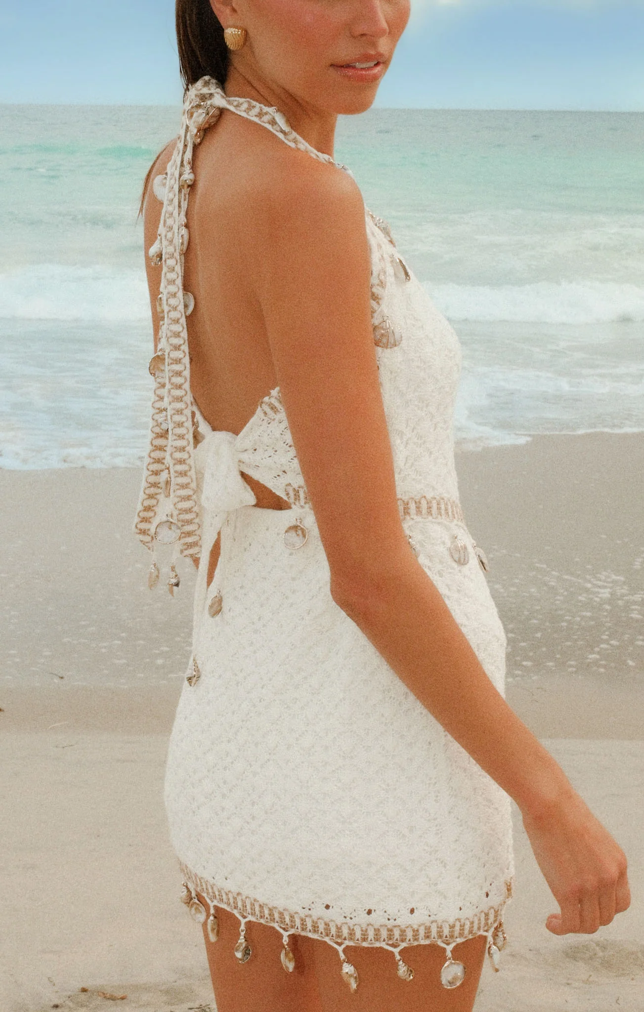 Beachside Mini Dress ~ White Shell Crochet - Image 2