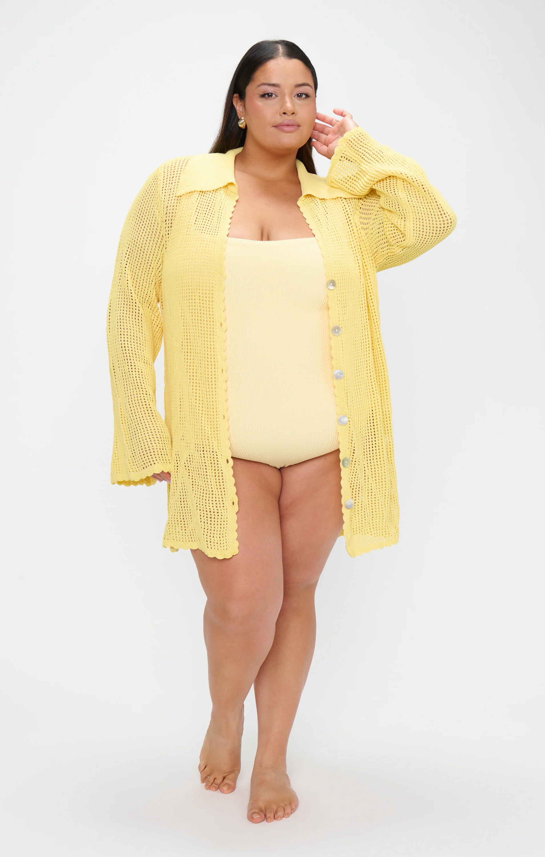 Button Up Coverup ~ Yellow Crochet - Image 10
