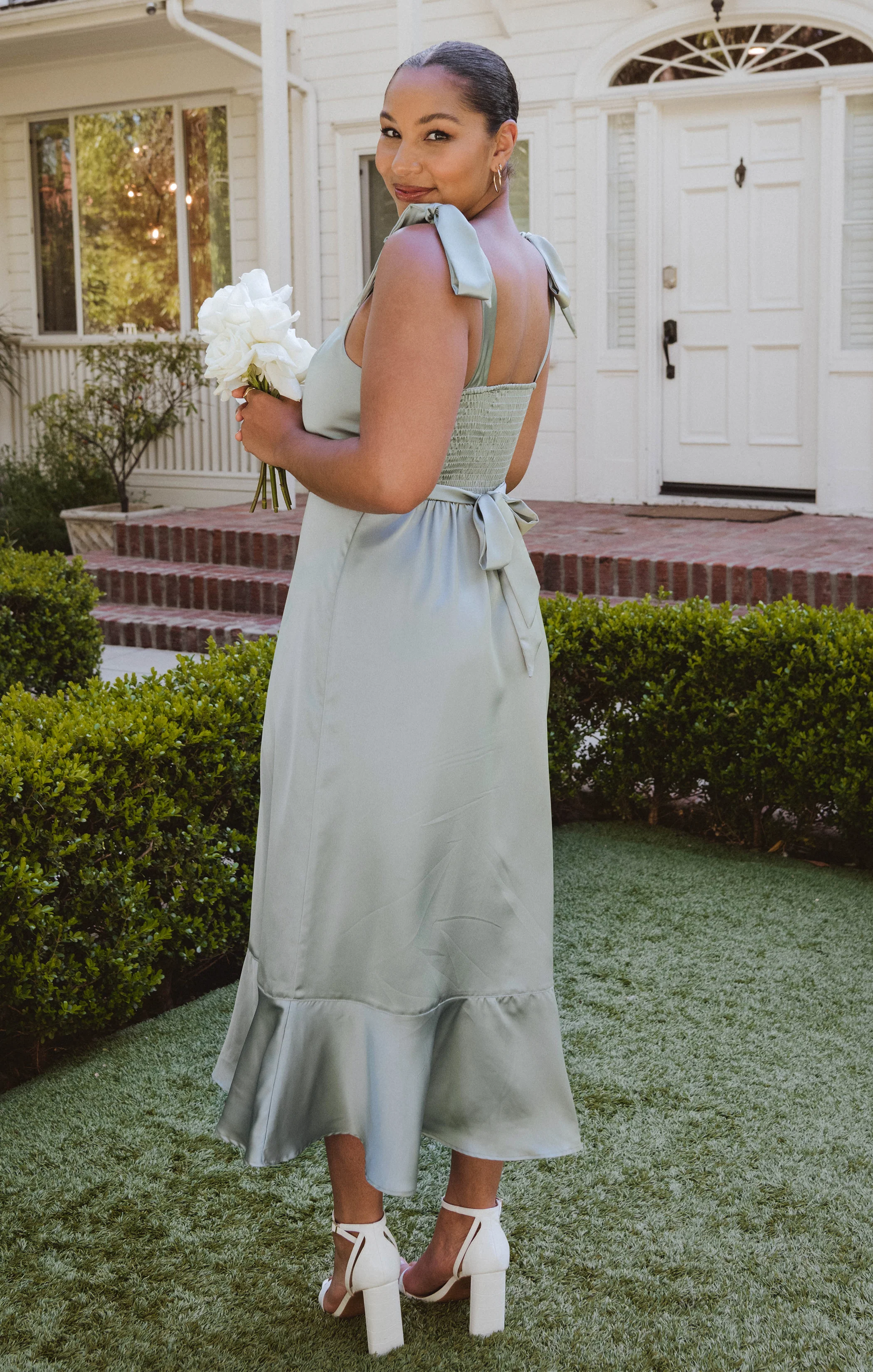 Claire Midi Dress ~ Silver Sage Luxe Satin - Image 2