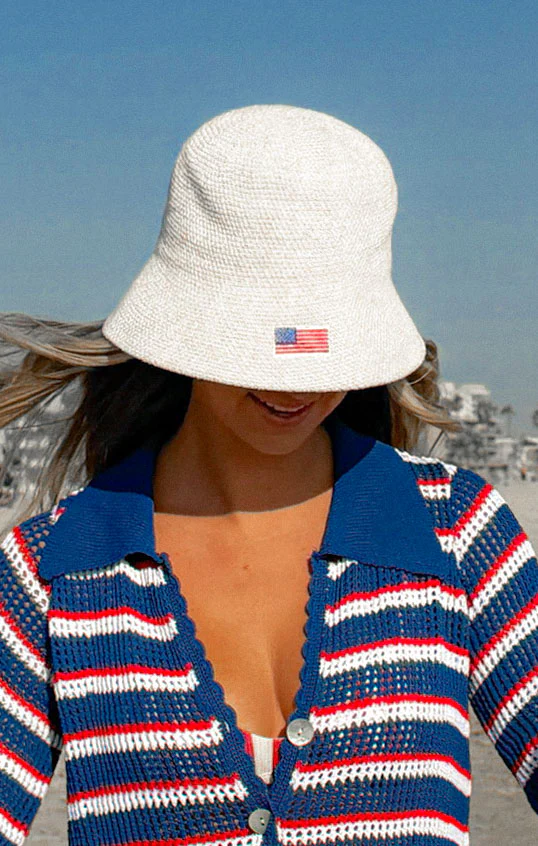 Golden Stitch Embroidered Sun Hat ~ American Flag - Image 2