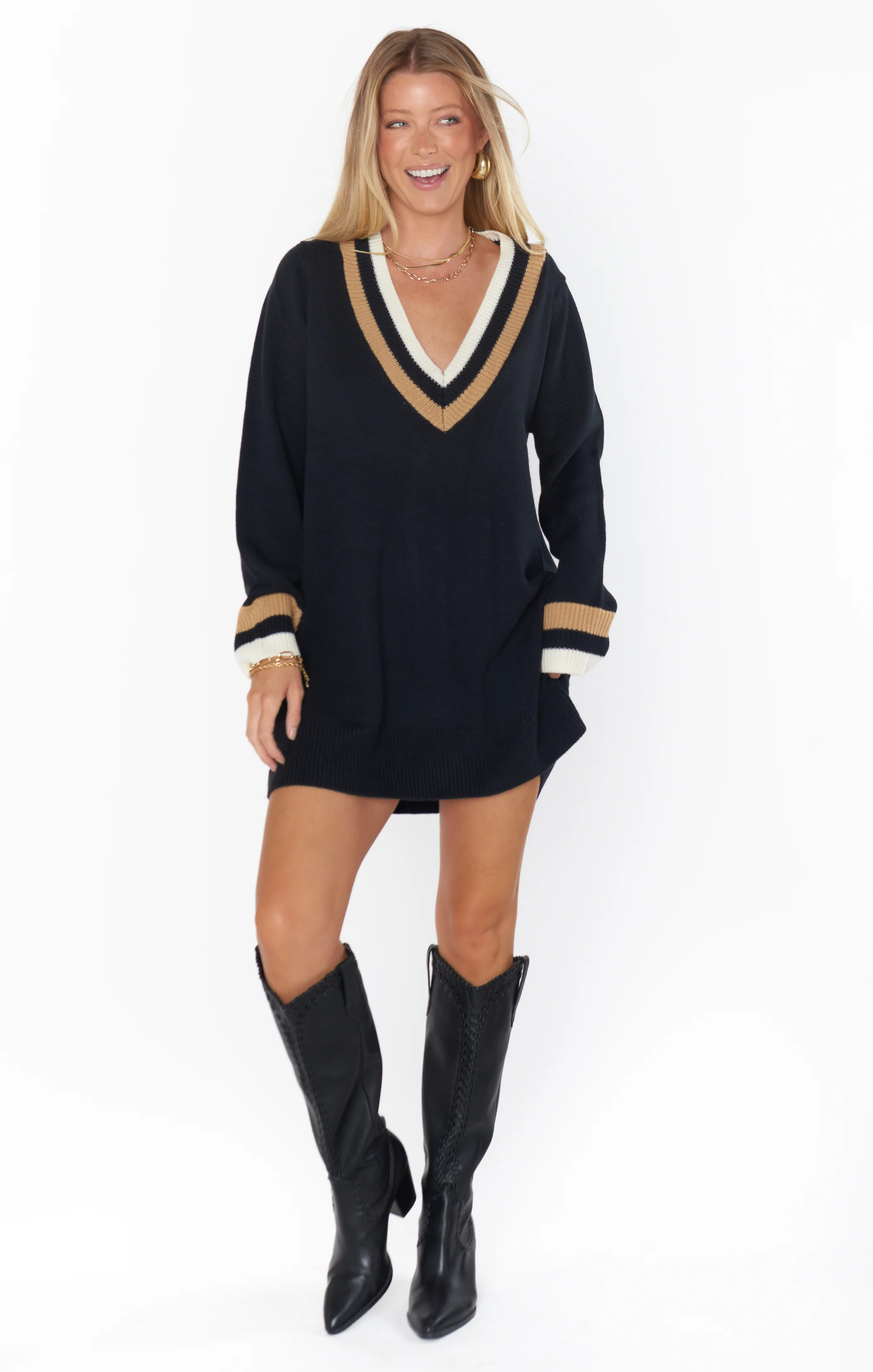 Hartford Sweater Dress ~ Black Varsity Stripe Knit - Image 12