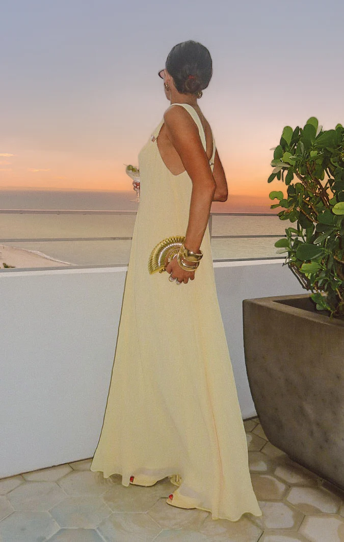 Heidi Maxi Dress ~ Pale Yellow Pleated Chiffon - Image 2