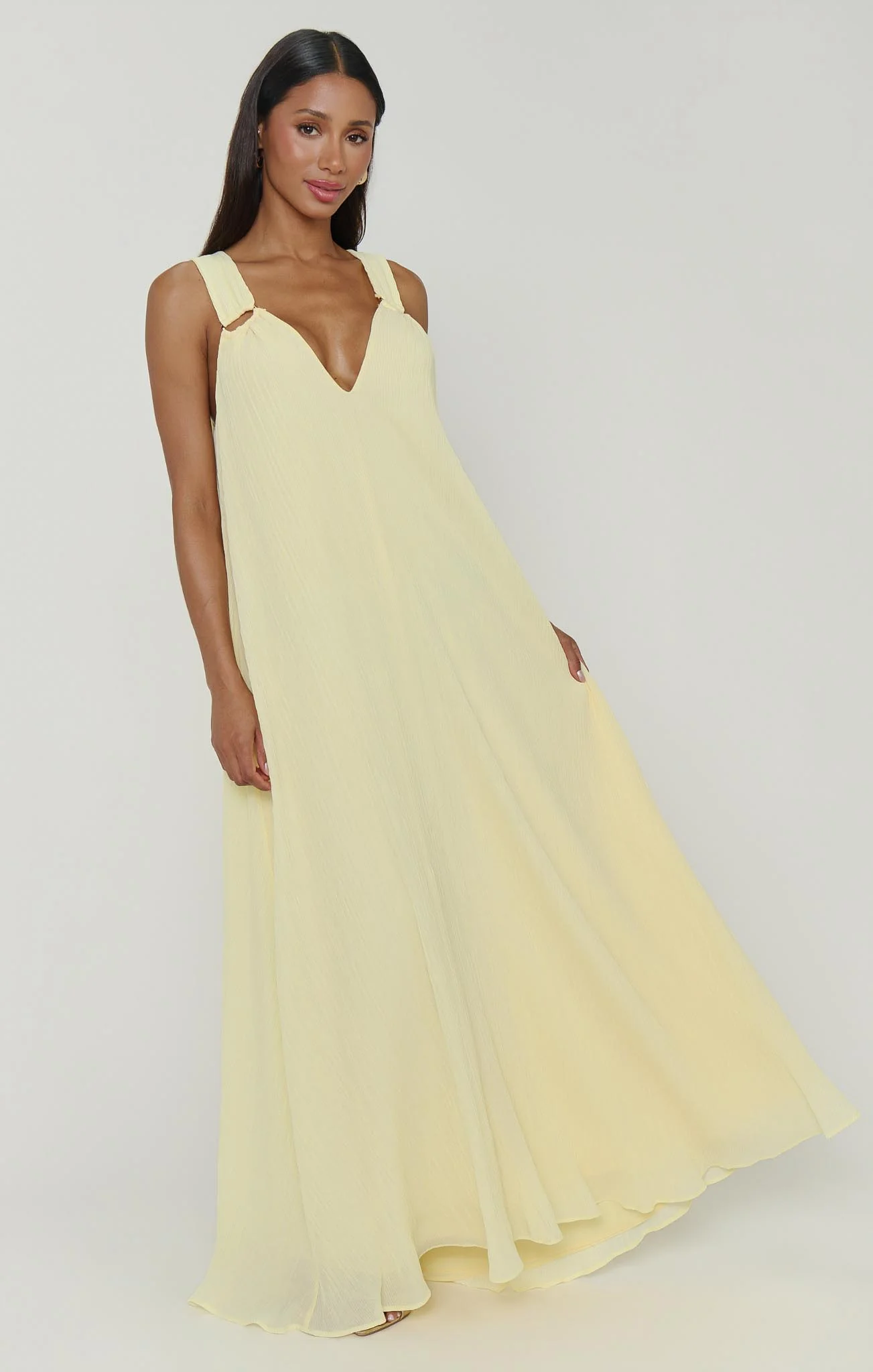 Heidi Maxi Dress ~ Pale Yellow Pleated Chiffon - Image 3