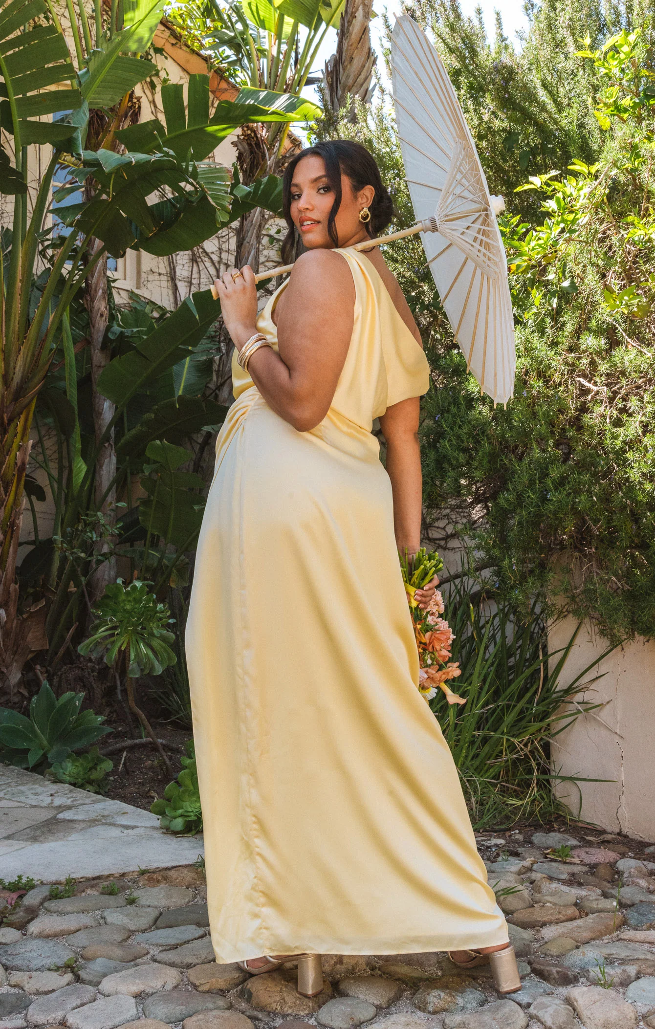 Jodie Dress ~ Pale Yellow Luxe Satin - Image 2